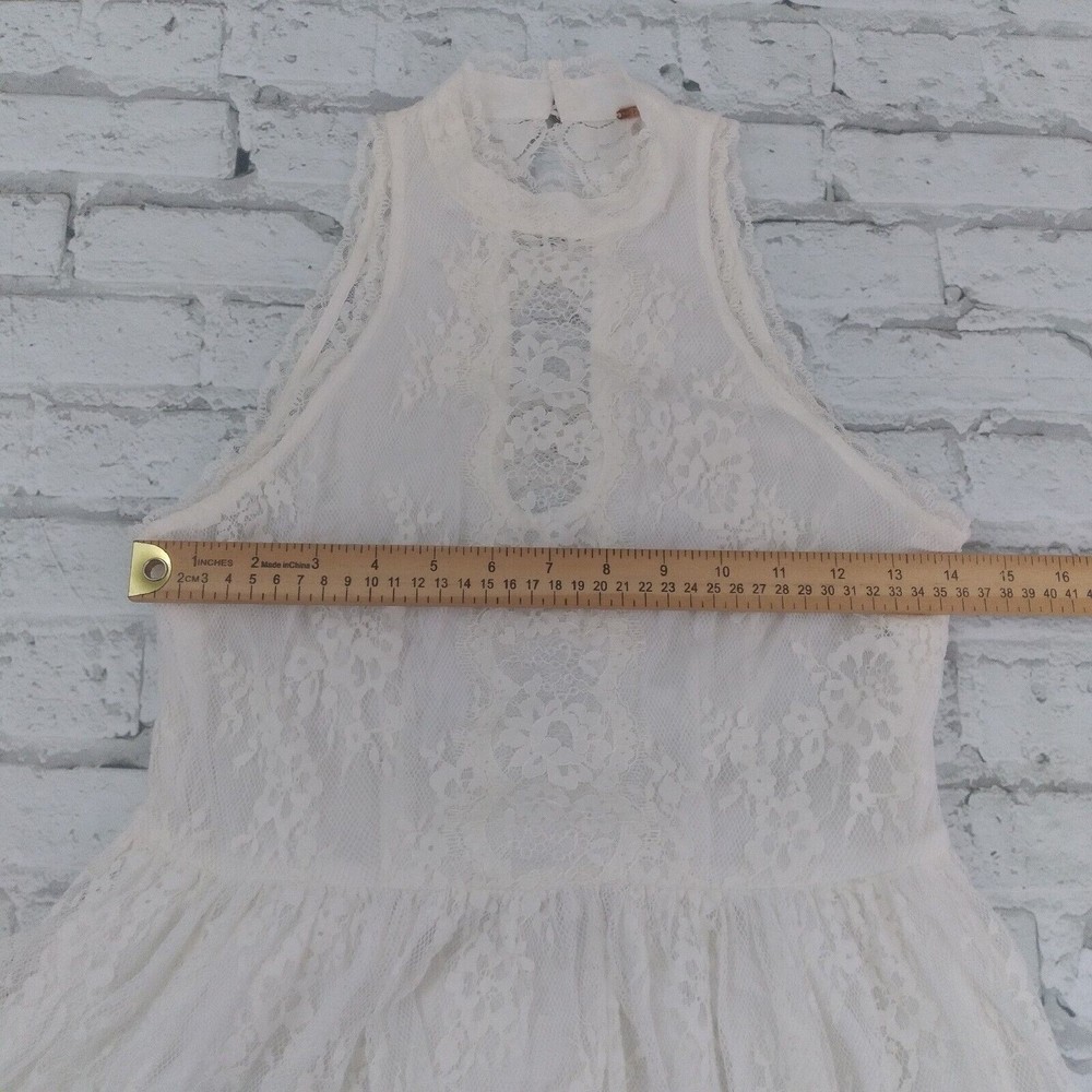 Free People Dress Womens 4 Ivory White Verushka Halter Neck Sleeveless Lace Mini - Picture 5 of 14